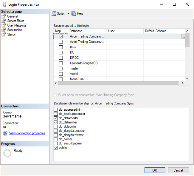 SQL Server Permissions Required for Synchronization Server