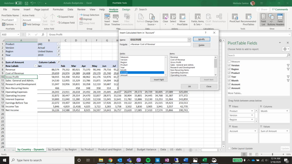 Excel Pivot Table Calculated Items